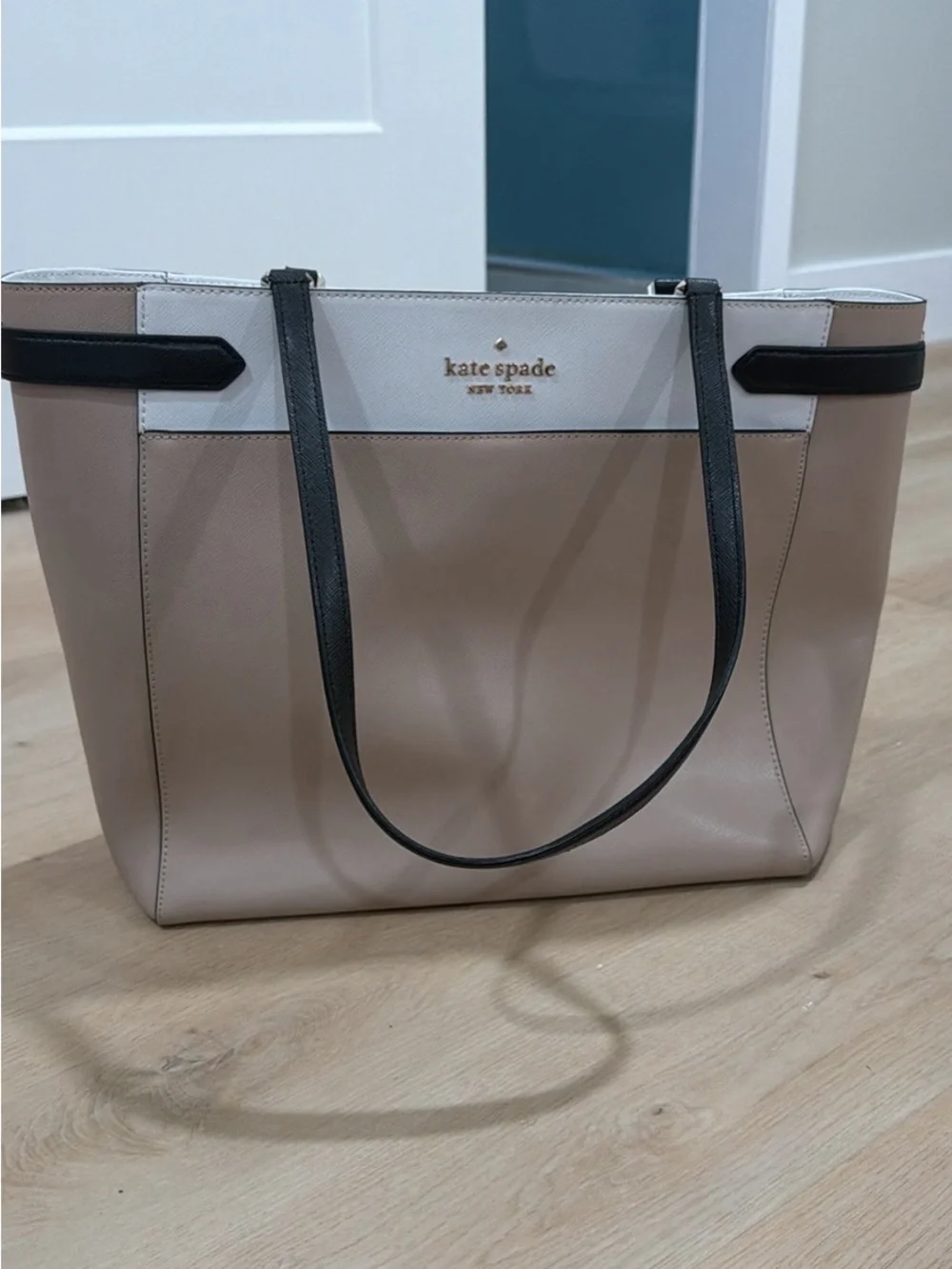 kate spade Two-Tone Beige and White Tote with Black Straps